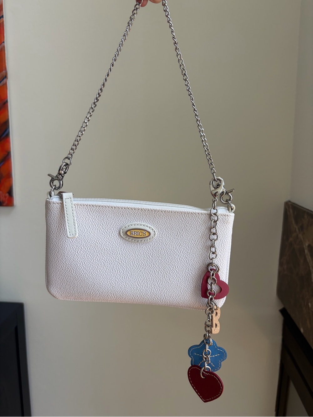 Bric's White Pebbled Leather Wristlet with Multi-Color Charm Dangles